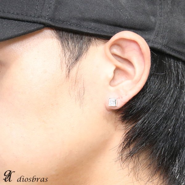 画像3: 【ジルコニア ピアス】ジルコニア 本物シルバー925/ ピアス スクエア ダイヤモンド 四角 片方 パワーストーン/ピアス片耳・片方販売ピアス メンズ レディース  ≪小≫ 6.5mm (3)