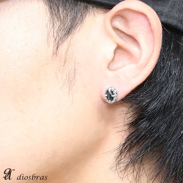 画像3: ピアス ブラックスター アラベスク クロス 十字架 ダイオプサイト ワンポイント ゴシック 本物シルバー925/ ピアス 片方 パワーストーン/ピアス片耳・片方販売ピアス メンズ レディース≪メール便なら送料無料≫ (3)