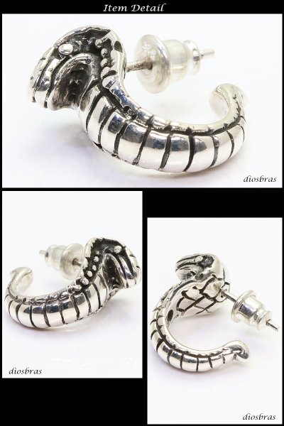 画像2: メンズピアス フープ リング ピアス コブラ 蛇 スネーク リング シルバーアクセサリー シルバーピアス バラ売り シルバー925 片耳のみ (2)