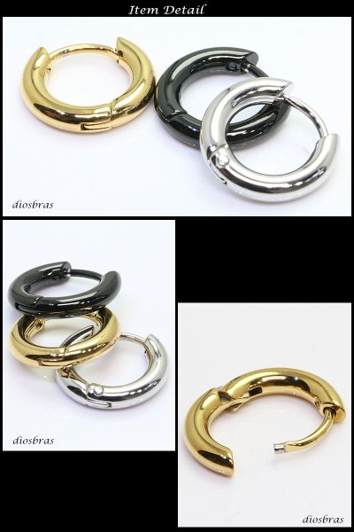 画像3: ステンレス フープピアス シルバー ブラック 金属アレルギー対応 光沢 メタル素材 ゴールド 金 シンプル 小さめ フープ ループ リング 輪っか ピアス アクセサリー メンズ レディース 中折れ式 12mm 【メール便なら送料無料】 (3)