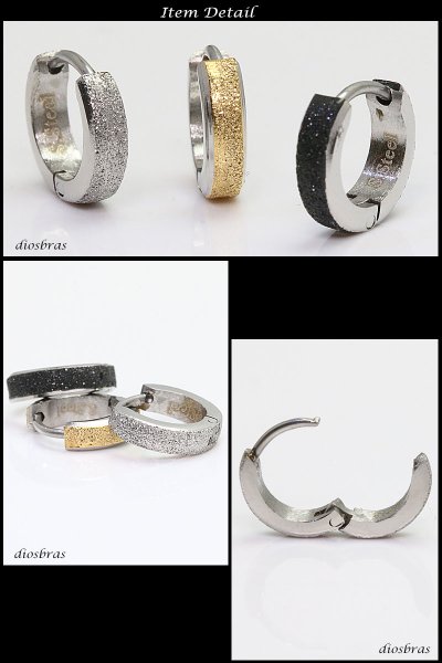 画像3: ステンレス フープピアス シルバー ブラック 金属アレルギー対応 艶消しサンド メタル素材 ゴールド 金 シンプル 小さめ フープ ループ リング 輪っか ピアス アクセサリー メンズ レディース 中折れ式 10mm 【メール便なら送料無料】 (3)