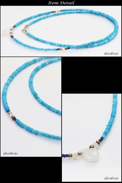 画像2: ネックレス ターコイズ ビーズ ネックレス  フック ラピスラズリ マザーオブパール ムーンストーン 雫型 ネックレス メンズ ネイティブ /ターコイズ/ シルバー925 チェーン (2)