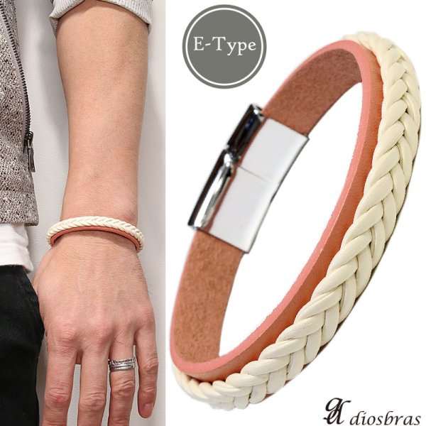 画像6: ブレスレット メンズ レザー ブレス 四つ編み 八つ編み 三つ編み  選べる♪全6種類 本革 革 バングル レザーブレスレット レザーブレス アメカジ系 サロン系 キレカジ系 に♪ ピューター製【メール便なら送料無料 】 (6)