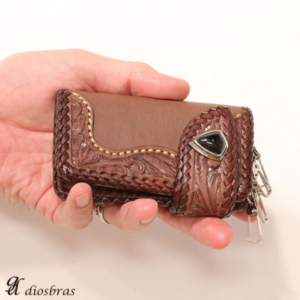 画像5: 【diosbras-ディオブラス-】6連 キーケース 本革サドルレザー手彫りカービング透かし彫りキーケース/牛革 バイカーズアイテム バイカー パイソン革 蛇革【ブラウン/茶】 (5)