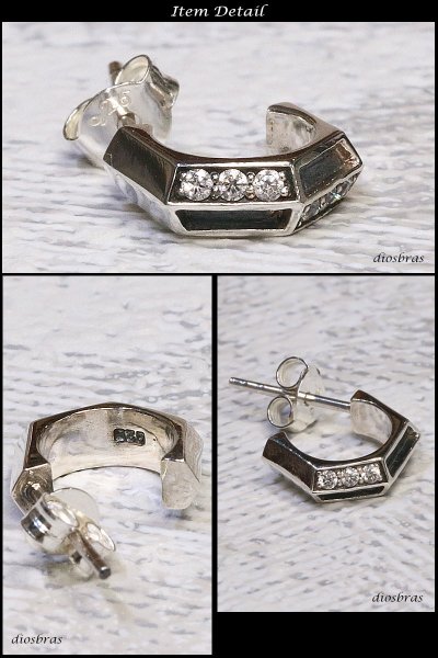 画像2: ジルコニア ライン フープ リング ピアス シルバー925 6ストーン ホワイト ピアス メンズ レディース 激安ピアス イヤリング アクセサリー【フープ】流線形 本物シルバー925◇片方ピアス メンズ レディース 12mm シンメトリー (2)