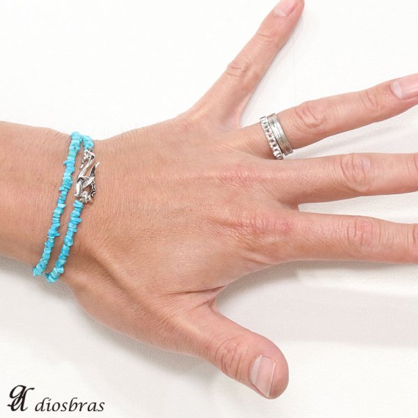 画像3: 【diosbras-ディオブラス】ターコイズ 馬蹄 ホースシュー フェザー ブレスレット ブレス メンズ ネイティブ /羽/ターコイズ/オニキス シルバー925 チェーン さざれ石 メディスンホイール フェザー (3)