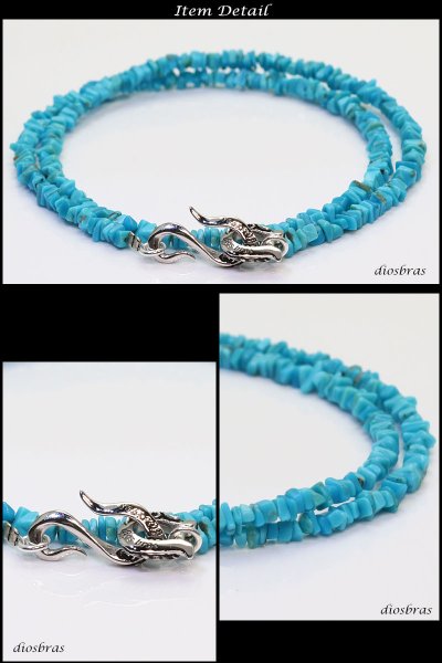 画像2: 【diosbras-ディオブラス】ターコイズ 馬蹄 ホースシュー フェザー ブレスレット ブレス メンズ ネイティブ /羽/ターコイズ/オニキス シルバー925 チェーン さざれ石 メディスンホイール フェザー (2)