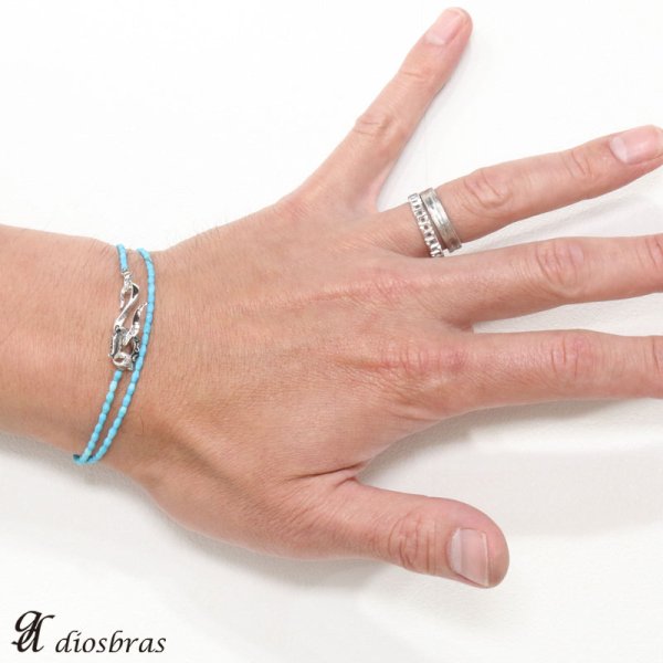画像3: 【diosbras-ディオブラス】ターコイズ 馬蹄 ホースシュー フェザー ブレスレット ブレス メンズ ネイティブ /羽/ターコイズ/オニキス シルバー925 チェーン メディスンホイール フェザー (3)