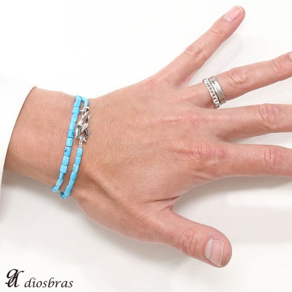 画像3: 【diosbras-ディオブラス】ターコイズ 馬蹄 ホースシュー フェザー ブレスレット ブレス メンズ ネイティブ /羽/ターコイズ/オニキス シルバー925 チェーン メディスンホイール フェザー (3)