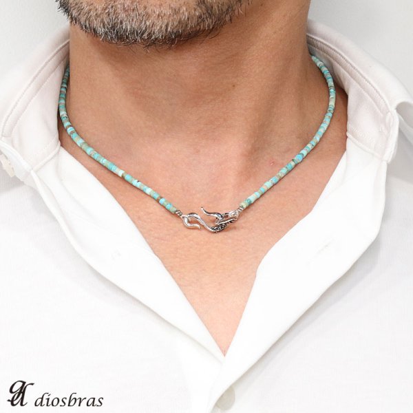 画像4: ネックレス ターコイズ　ビーズ ネックレス 馬蹄　ホースシュー フック　フェザー ネックレス メンズ ネイティブ /羽/ターコイズ/オニキス シルバー９２５ チェーン　メディスンホイール　フェザーネックレス 【diosbras-ディオブラス】 (4)