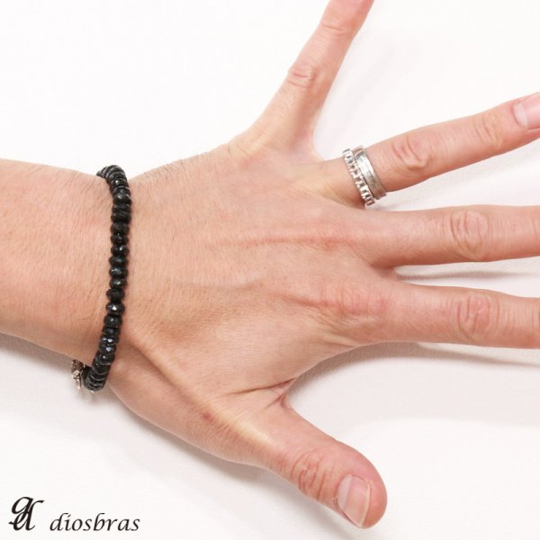 画像4: ブラックスピネル ブレスレット 7mm ユリ クロス ブレスレット ブレス メンズ ネイティブ  シルバー925 チェーン メディスンホイール フェザー 7mm〜7,5mm クロス 十字架 ジルコニア【diosbras-ディオブラス】 (4)
