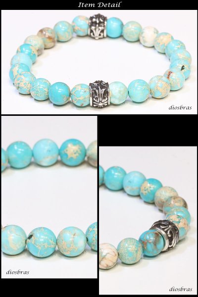 画像2: ハイグレード バリサイト ブレスレット 10ミリ玉 約10mm  クロス 十字架 シルバー925 ビーズ 数珠【パワーストーン】【お数珠】【念珠】【天然石ブレス】【【風水グッズ 】【開運アイテム】【お守り】ターコイズ ユタナイト (2)