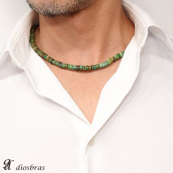画像2: 【diosbras-ディオブラス】 希少 グリーン ターコイズ 馬蹄 ホースシュー フェザー ネックレス メンズ ネイティブ /羽/ターコイズ/オニキス シルバー925 チェーン メディスンホイール フェザーネックレス (2)