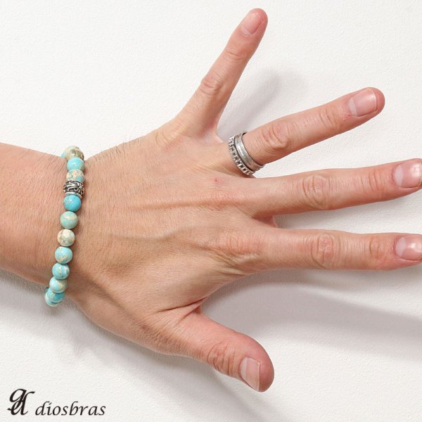 画像3: ハイグレード バリサイト ブレスレット 10ミリ玉 約10mm  クロス 十字架 シルバー925 ビーズ 数珠【パワーストーン】【お数珠】【念珠】【天然石ブレス】【【風水グッズ 】【開運アイテム】【お守り】ターコイズ ユタナイト (3)