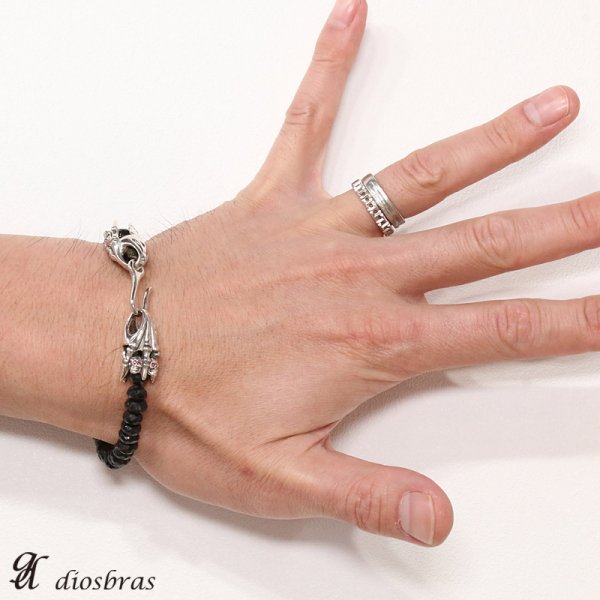 画像2: ブラックスピネル ブレスレット 7mm ユリ クロス ブレスレット ブレス メンズ ネイティブ  シルバー925 チェーン メディスンホイール フェザー 7mm〜7,5mm クロス 十字架 ジルコニア【diosbras-ディオブラス】 (2)