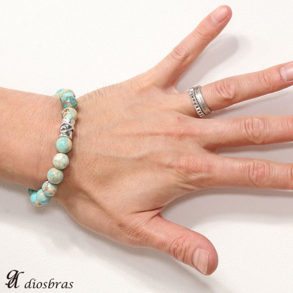 画像3: ハイグレード バリサイト ブレスレット 10ミリ玉 約10mm 唐草 アラベスク シルバー925 ビーズ 数珠【パワーストーン】【お数珠】【念珠】【天然石ブレス】【【風水グッズ 】【開運アイテム】【お守り】ターコイズ ユタナイト (3)