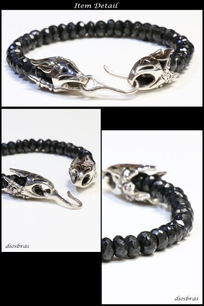 画像3: ブラックスピネル ブレスレット 7mm ユリ クロス ブレスレット ブレス メンズ ネイティブ  シルバー925 チェーン メディスンホイール フェザー 7mm〜7,5mm クロス 十字架 ジルコニア【diosbras-ディオブラス】 (3)