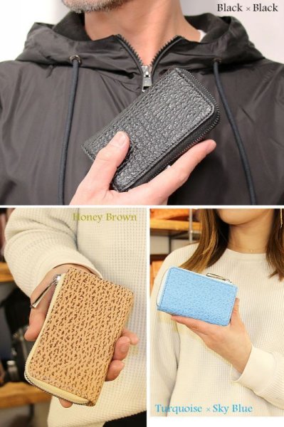 画像16: 宮城県 気仙沼産ヨシキリザメ 吉切鮫 ブルーシャーク 国内唯一エコレザー認定シャークスキン使用 キーケース キーレスホルダー キーレス キーホルダー 鮫 上質サメ革 コンパクトサメ革 キーケース キーレスホルダー キーレス キーホルダー L型ジッパー ミニ財布 カードケース 札入れ シャークスキン 極薄 ショート メンズ レディース 本革 鮫革 大容量 本格派向け拘り 気仙沼産シャークスキン 牛革 紳士 婦人 エコレザー認定 (16)