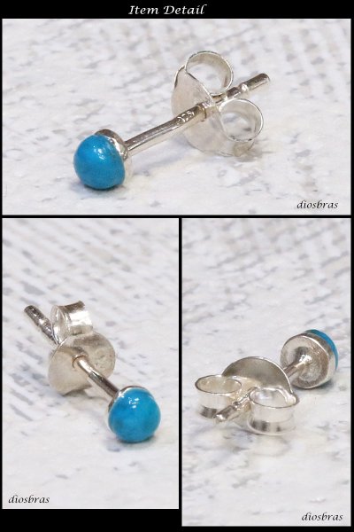 画像2: 【ターコイズ ピアス】 本物シルバー925/ ピアス 片方 トルコ石 ワンポイント インディアンジュエリー ネイティブアメリカン ナバホ パワーストーン/ピアス片耳・片方販売ピアス メンズ レディース 3mm≪メール便なら送料無料≫ (2)
