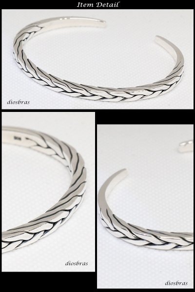 画像2: 【シルバーバングル】ハンドメイド　ブレスレットチェーン　デザイン　編み込み 網目 ツイストワイヤー【シルバーアクセサリー】バリチェーン　メンズ シルバーバングル ブレスレット シルバー925 メンズアクセサリー ドラゴン　4本編み　三つ編み　人気 　バングル (2)