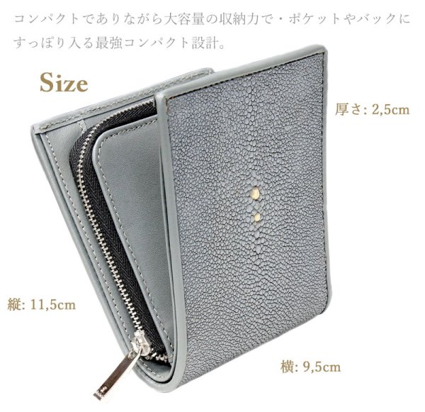 画像14: メンズ二つ折り ARES-アレス- レザーウォレット 本革 スティングレイ エイ革 ガルーシャ シンプルウォレット スリム 薄い 短財布 レザーウォレット 革財布 皮財布 ショートウォレット ウォレット 紳士財布 婦人財布 サイフ 二つ折り財布 メンズ レディース 財布 L型コインファスナー (14)