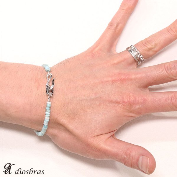 画像5: ラリマー ブレスレット 4mm 馬蹄 ホースシュー フェザー ブレスレット ブレス メンズ ネイティブ /羽/オニキス シルバー925 チェーン メディスンホイール フェザー 3.5mm〜4mm 【diosbras-ディオブラス】【全国送料無料】 (5)