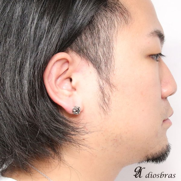 画像2: スカル ジルコニア 王冠 クラウン シルバー925 ピアス アクセサリー 本物シルバー925◇スカルヘッド ◇片方ピアス メンズ レディース (2)