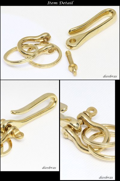 画像2: Mサイズ　キーホルダー キーフック　馬蹄　カラビナ　ホースシュー　キーチェーン　ゴールド　真鍮　ＢＲＡＳＳ　ブラス　釣り針フック ウォレット　財布　バイカー　ライダース　ウォレットチェーン【diosbras-ディオブラス-】【メール便送料無料】 (2)