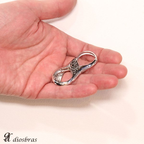 画像7: キーホルダー キーフック　キーチェーン　透かし彫り アラベスク　唐草　ダブルクリップ　シルバー９２５　silver 925 真鍮 ＢＲＡＳＳ　ブラス　釣り針フック ウォレット 財布　バイカー　ライダース　ウォレットチェーン 白真鍮　ホワイトブラス【diosbras-ディオブラス-】 (7)