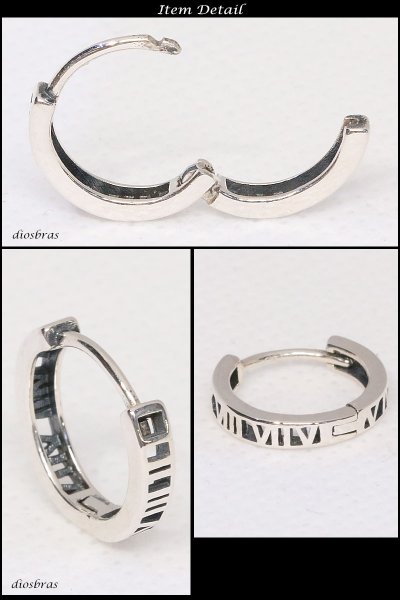 画像2: フープピアス リング シルバー925ローマ数字 アトラス ピアス メンズ レディース 激安ピアス イヤリング アクセサリー【フープ】本物シルバー925◇片方ピアス メンズ レディース 鏡面 ライン 中折れ式 (2)