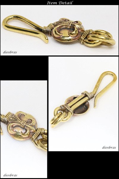 画像2: スカル　キーホルダー キーフック　キーチェーン 百合の紋章　ユリ　リリー　ゴールド　真鍮　ＢＲＡＳＳ　ブラス　釣り針フック ウォレット　財布　バイカー　ライダース　ウォレットチェーン【diosbras-ディオブラス-】【メール便送料無料】 (2)
