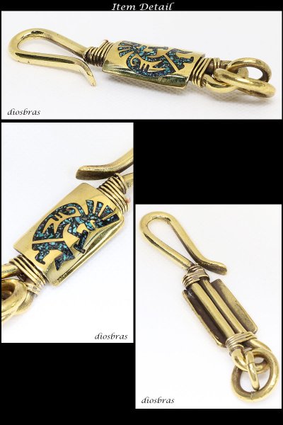 画像2: ココペリ キーホルダー キーフック　キーチェーン シルバー　ターコイズ　ゴールド　真鍮　ＢＲＡＳＳ　ブラス　釣り針フック ウォレット インレイ　財布　バイカー　ライダース　ウォレットチェーン【diosbras-ディオブラス-】【メール便送料無料】 (2)