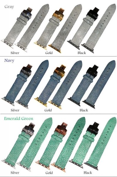 画像9: アップルウォッチ apple watch 44mm 38mm 42mm 40mm Dバックル 時計 スティングレイ エイ革 ガルーシャ スティングレー バンド ベルト 尾錠 バックル ブラック シルバー ゴールド ピンクゴールド 黒 銀 金 16mm18mm 20mm 22mm | 時計ストラップ ベルトDバックル 腕時計 ベルト Dバックル 交換 尾錠  単品 (9)