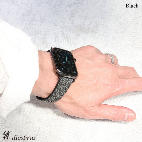 画像4: アップルウォッチ apple watch 44mm 38mm 42mm 40mm Dバックル 時計 スティングレイ エイ革 ガルーシャ スティングレー バンド ベルト 尾錠 バックル ブラック シルバー ゴールド ピンクゴールド 黒 銀 金 16mm18mm 20mm 22mm | 時計ストラップ ベルトDバックル 腕時計 ベルト Dバックル 交換 尾錠  単品 (4)