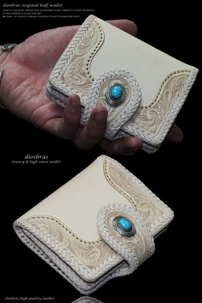 画像3: メンズ二つ折り財布 バイカーズウォレット レザーウォレット ショートウォレット 本革 サドルレザー カービング メンズ短財布  レザーウォレット シルバー925コンチョ 革財布 皮財布 二つ折り財布 天然皮革 プレゼントメンズ レディース 財布 お財布 ヌメ革 ナチュラル (3)