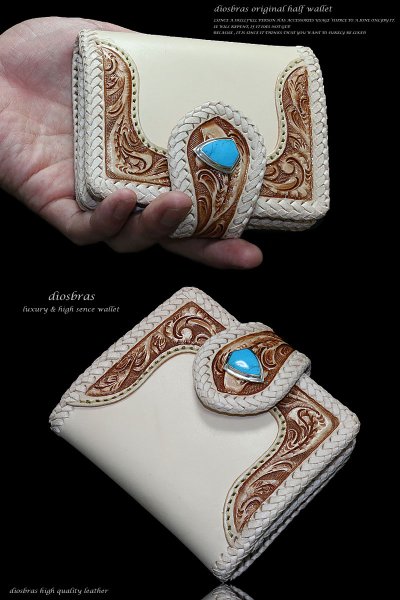 画像3: メンズ二つ折り財布 バイカーズウォレット レザーウォレット ショートウォレット 本革 サドルレザー カービング メンズ短財布  レザーウォレット シルバー925コンチョ 革財布 皮財布 二つ折り財布 天然皮革 プレゼントメンズ レディース 財布 お財布 ヌメ革 ナチュラル (3)