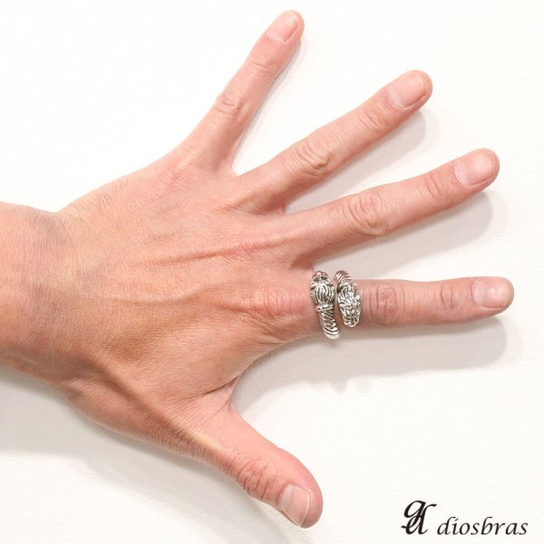 画像3: シルバーリング ライオン 獅子 ダブル ライオンヘッドリング シルバーアクセサリー スカル ボーンハンド ドクロ スカルリング  メンズ シルバーリング 指輪 シルバー925  フリーサイズ【メール便なら全国送料無料】 (3)