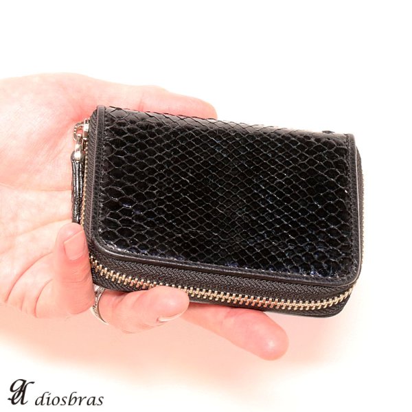 画像3: 【diosbras-ディオブラス-】本革 ダイヤモンド ブラック 黒 パイソン 蛇革 ヘビ革 ラウンドファスナー ラウンドジッパーカードショートウォレット ZIPPER 短財布 カードケースor名刺入れ 牛革/wallet/短財布/サイフ/二つ折り財布 (3)