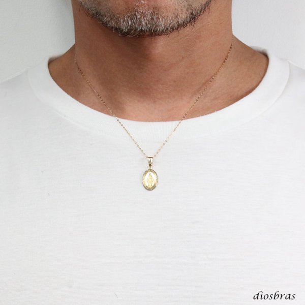 画像2: 日本製 マリア メダイ マリア様 コイン ペンダント k18 シンプル ゴールド ペンダント 18k メンズ レディース クロスペンダント 18金 チャーム クロス ペンダント コイン アズキチェーン 金貨 長あずきチェーン/ペンダント トップ 小豆チェーン/ネックレス (2)