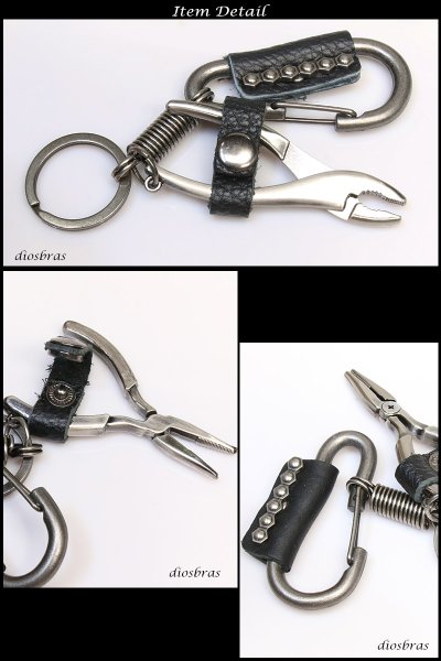 画像3: キーホルダー キーフック キーチェーン シルバー カラビナ レザー 革 レザー スカル ドクロ 骸骨 ペンチキーホルダー ボーン 亜鉛合金製 アンティークシルバー バイカー ライダース 【メール便送料無料】 (3)