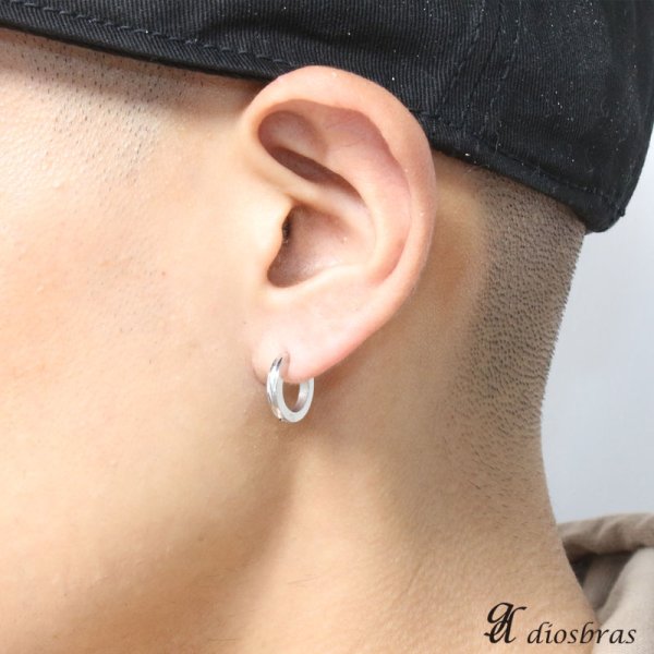 画像3: ステンレス フープピアス シルバー 金属アレルギー対応 メタル素材 シンプル 小さめ フープ ループ リング 輪っか ピアス アクセサリー メンズ レディース 中折れ式 13mm 光沢 カッティング エッジ ポリッシング (大)【メール便なら送料無料】 (3)