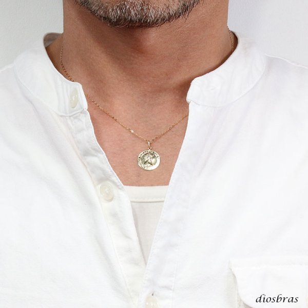 画像2: コイン ペンダント k18 15mm クイーンエリザベスコイン シンプル ゴールド 18k メンズ レディース クロスペンダント 18金 チャーム クロス ペンダント コイン アズキチェーン 金貨 長あずきチェーン/ペンダント トップ 小豆チェーン/ネックレス/  L (2)