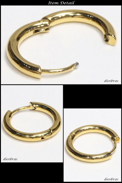 画像2: ゴールド ステンレス フープピアス シルバー 金属アレルギー対応 メタル素材 ゴールド 金 シンプル 小さめ フープ ループ リング 輪っか ピアス アクセサリー メンズ レディース 中折れ式 16mm (2)