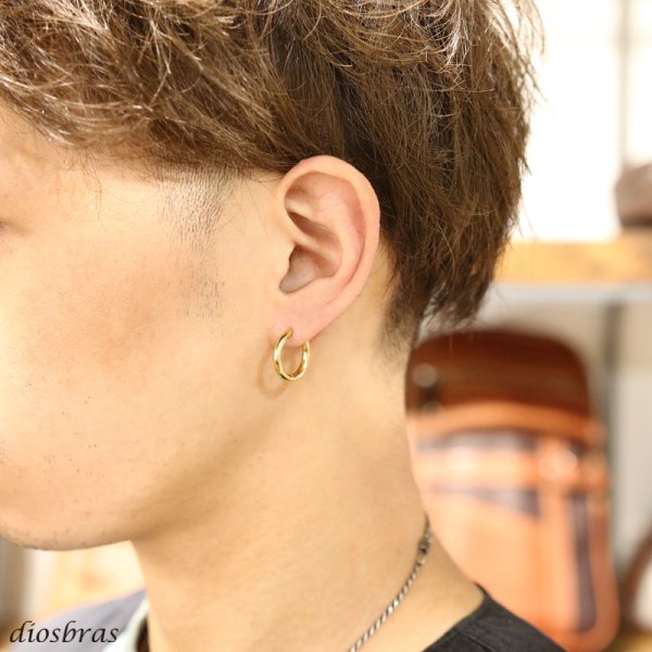 画像3: ゴールド ステンレス フープピアス シルバー 金属アレルギー対応 メタル素材 ゴールド 金 シンプル 小さめ フープ ループ リング 輪っか ピアス アクセサリー メンズ レディース 中折れ式 16mm (3)