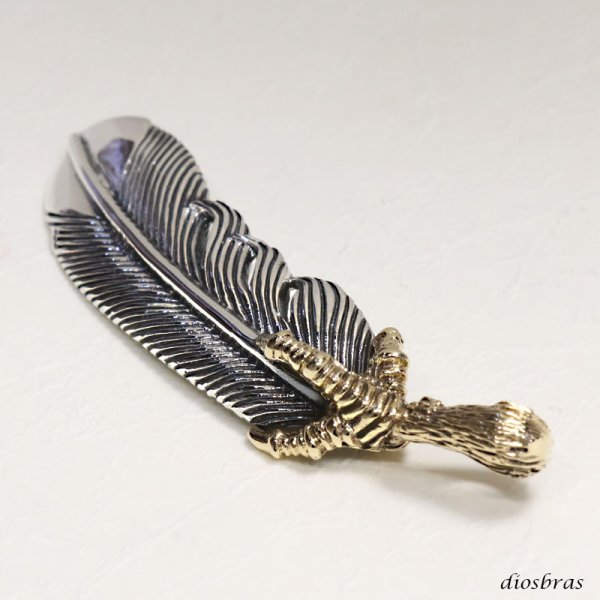 画像2: シルバー925【フェザー トップ】イーグル クロウ 爪 フェザーネックレス ハンドメイドネックレス/インディアンジュエリー・ネイティブ/シルバー925ペンダント/フェザー イーグル  パーツ メンズ レディース ゴールド 真鍮 (2)