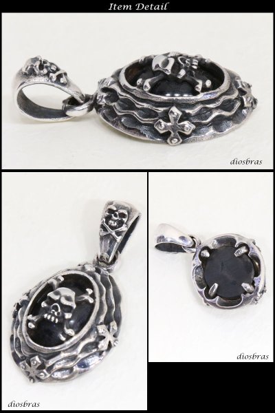 画像2: スカル クロス ペンダント トップ  オニキス スカル ドクロ 骸骨 ゴシック アラベスク シルバー925ペンダント/ペンダント トップ シルバー 925/ネックレス/ ネックレス メンズ レディース (2)