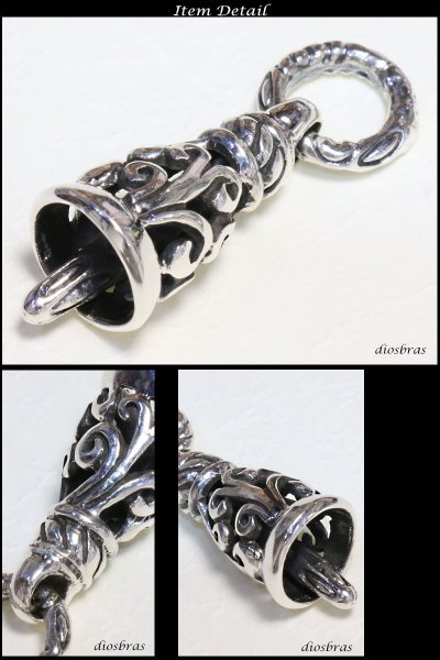 画像2: アラベスク シルバー925 鈴 クレーン ベル バイカーベル ペンダント クロス 十字架 ガーディアンベル ゴシック  [ メンズ | シルバーネックレス | シルバーアクセ | ペンダントトップ | ハード クロス (2)