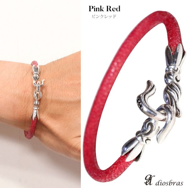 画像15: ブレスレット メンズ レザー ブレス　スティングレイ　ガルーシャ　エイ革　スティングレー　バングル　選べる♪全5色 本革 革 バングル レザーブレスレット レザーブレス シルバー９２５　シルクリンク　イーグル　アラベスク　クレーン　フック　ジルコニア (15)