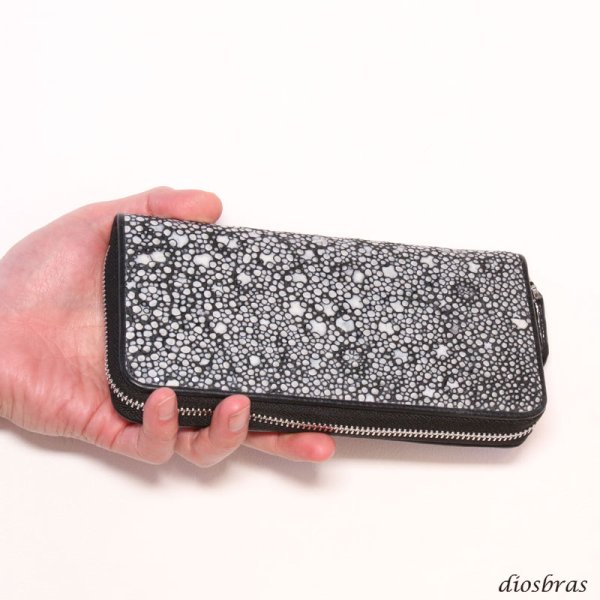 画像2: 財布 ラウンドファスナー スティングレイ メンズ レディース 本革 スティングレー スター エイ革 梅花皮 かいらぎ イバラエイ ウォレット ガルーシャ ラウンド ジッパー スタースティングレー レザーウォレット ロングウォレット バイカー 長財布 牛革 ハンドメイド (2)