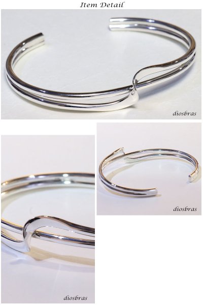 画像2: シルバーバングル 波型デザイン ウエーブ クロス ねじり ハンドメイド プレート ダブルライン プレーンバングル シンプル シルバーアクセサリー メンズ シルバーバングル ブレスレット シルバー925 メンズアクセサリー レディース 人気 ブレード バングル (2)